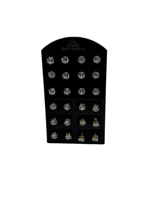 5B Aritos acero dorado forma redonda con piedras 5mm