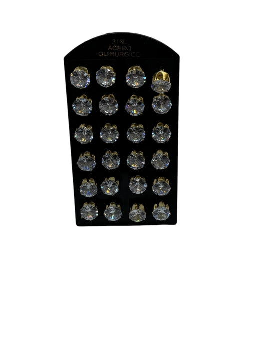 5E Aritos acero dorado forma redonda con piedras 8mm