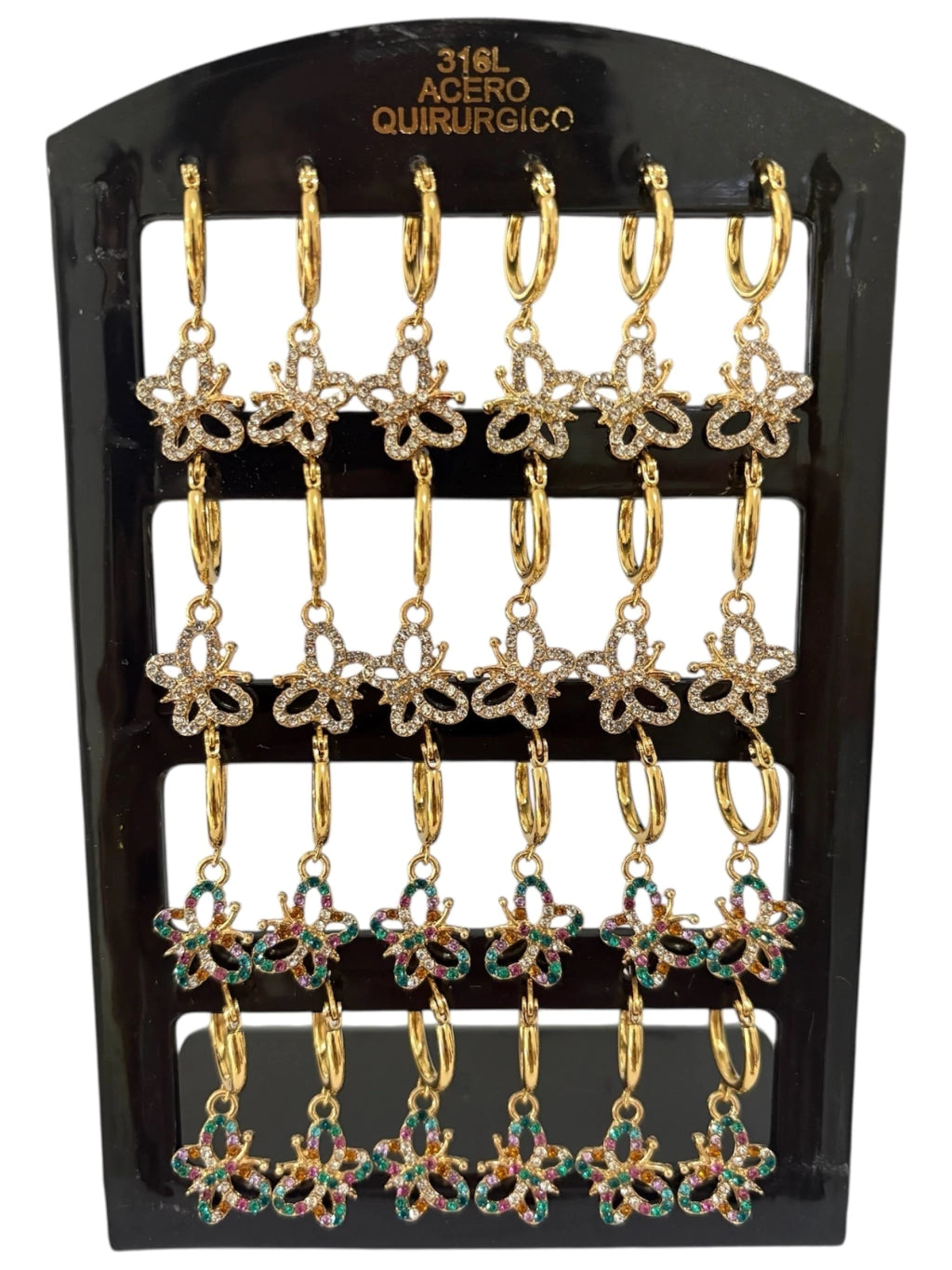 1263B aritos de acero dorado con strass