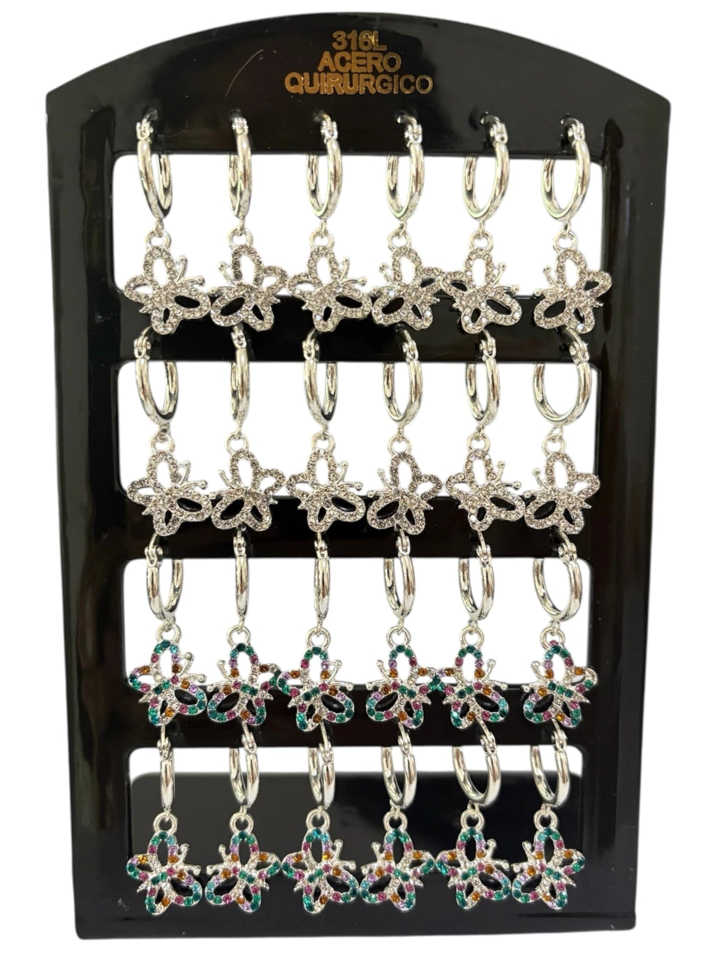 1263C aritos de acero blanco con strass