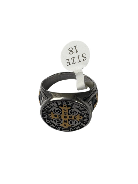 Anillo san benito acero plateado con dorado