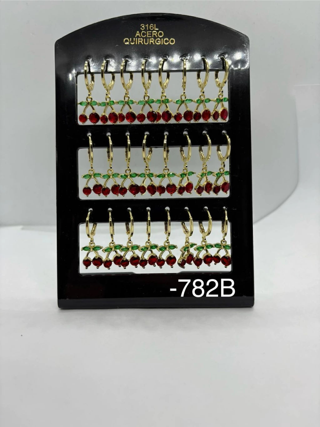 782B aros de cereza acero dorado x12u