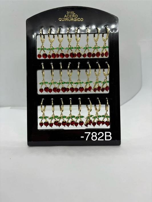 782B aros de cereza acero dorado x12u