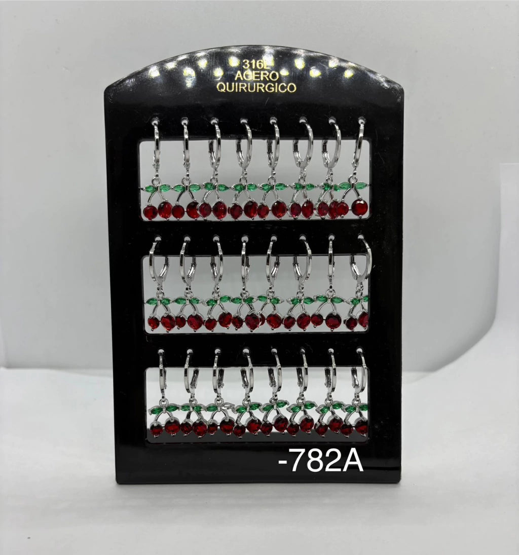 782A aros de cereza acero plateado x12u