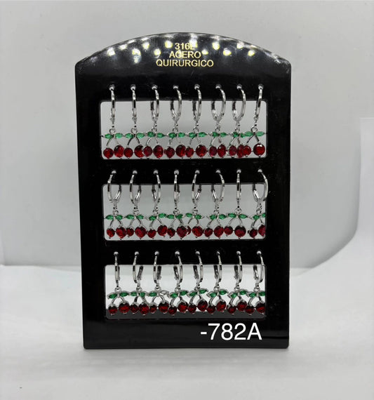 782A aros de cereza acero plateado x12u