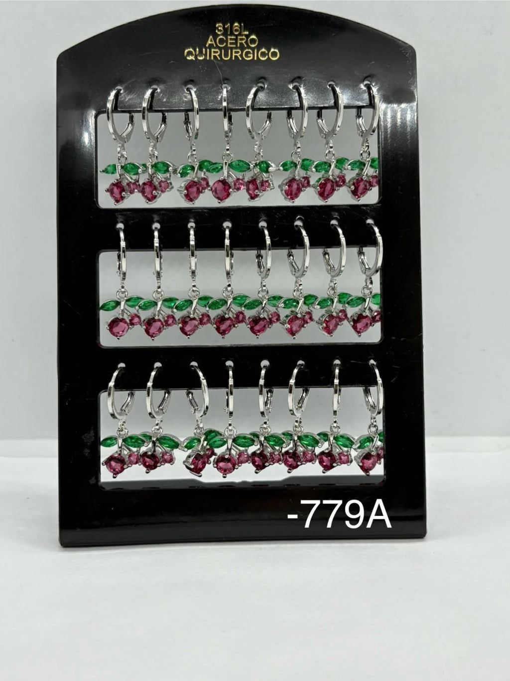 779A aros de cereza acero plateado x12