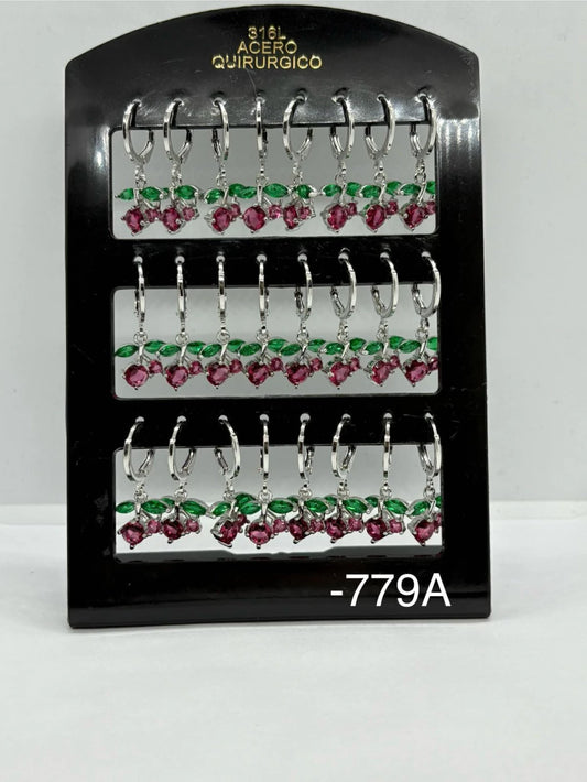 779A aros de cereza acero plateado x12