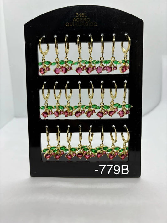 779B aros de cereza acero dorado x12u